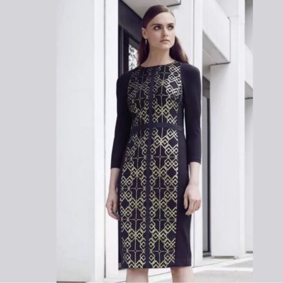 Ted Baker Dresses & Skirts - Ted Baker Dresses | Ted Baker Black Mikha Metallic Jacquard Panel Midi
